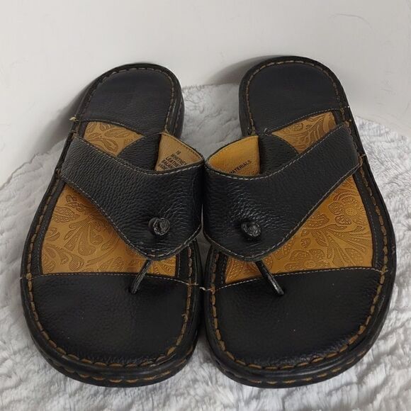 High Sierra Black Leather Woman's Thong Sandals - Picture 1 of 7